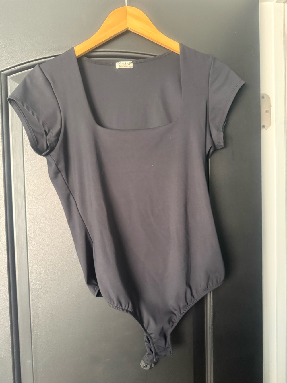 Free People black Square Neck Short Sleeve Bodysuit